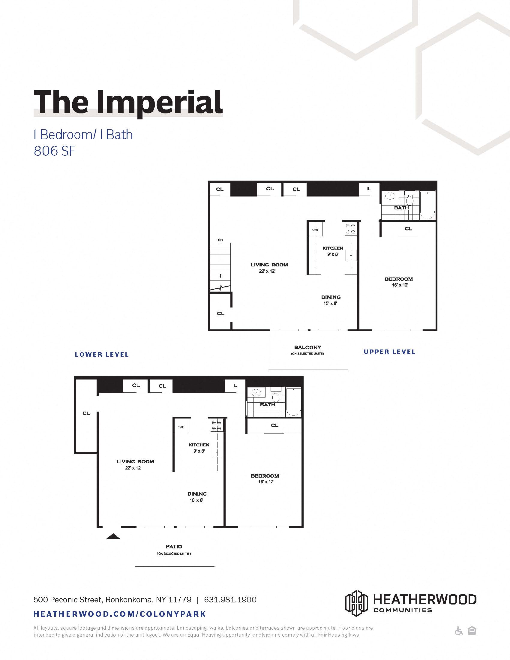 Floor plan for 1 bed, 1 bath, 806 sqft